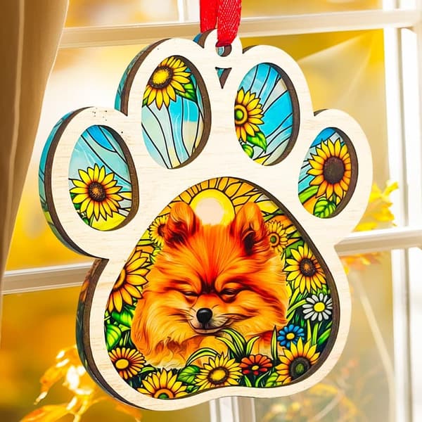 Pomeranian Christmas Suncatcher Ornament for Dog Lovers