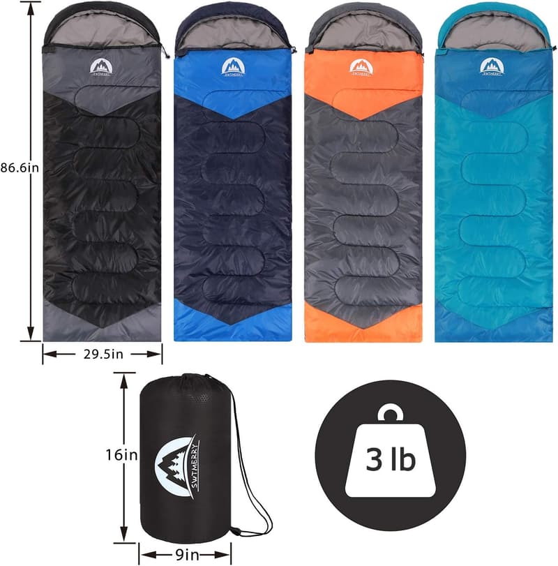 3-Season Lightweight Waterproof Sleeping Bag for Kids & Adults
