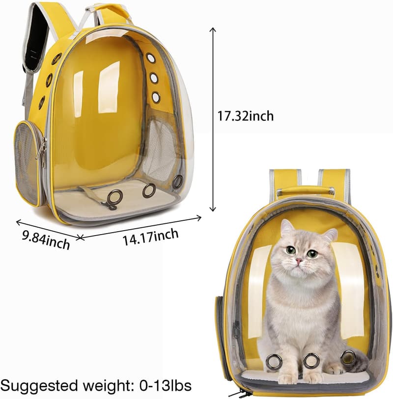 Transparent Bubble Cat Backpack Carrier for Small Pets - Airline Approved Yellow