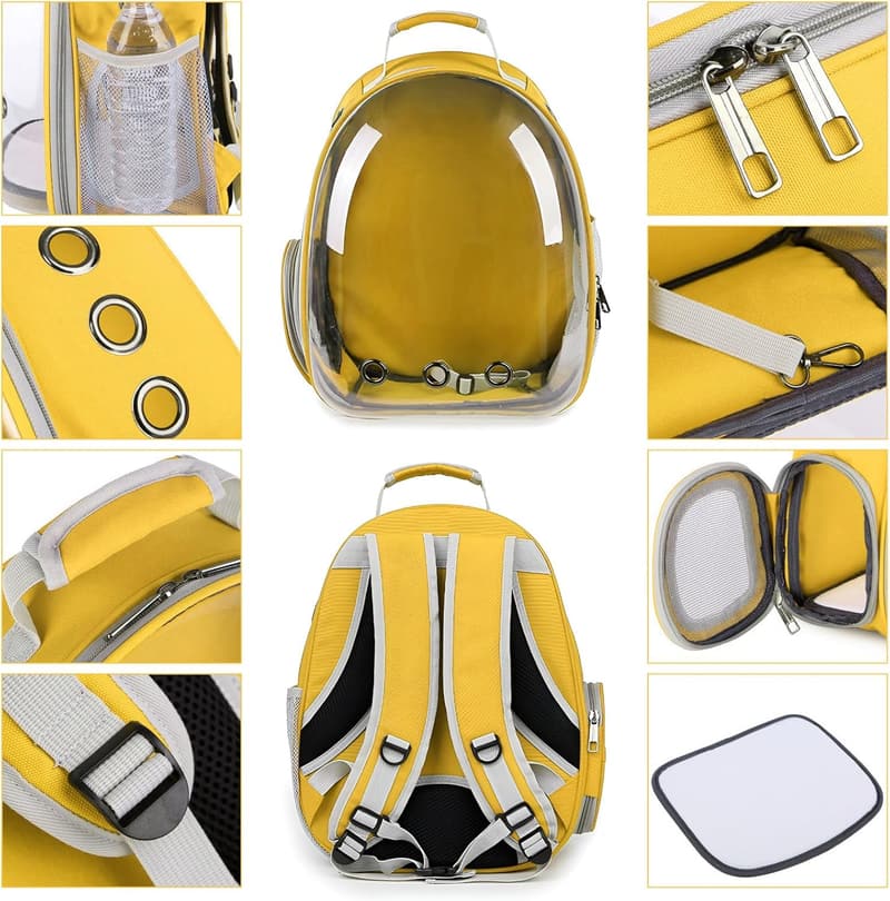 Transparent Bubble Cat Backpack Carrier for Small Pets - Airline Approved Yellow