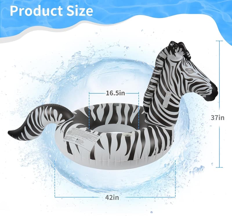 Large Inflatable Zebra Pool Float with Solar Lights