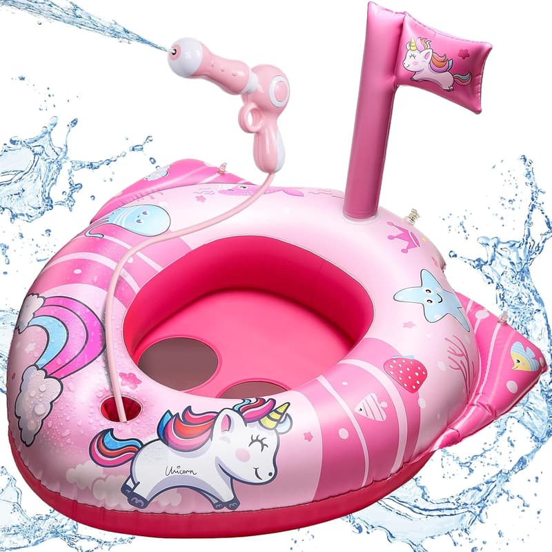 Unicorn Pool Float with Water Gun for Kids Ages 3-8