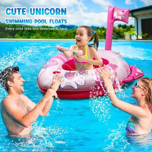Unicorn Pool Float with Water Gun for Kids Ages 3-8
