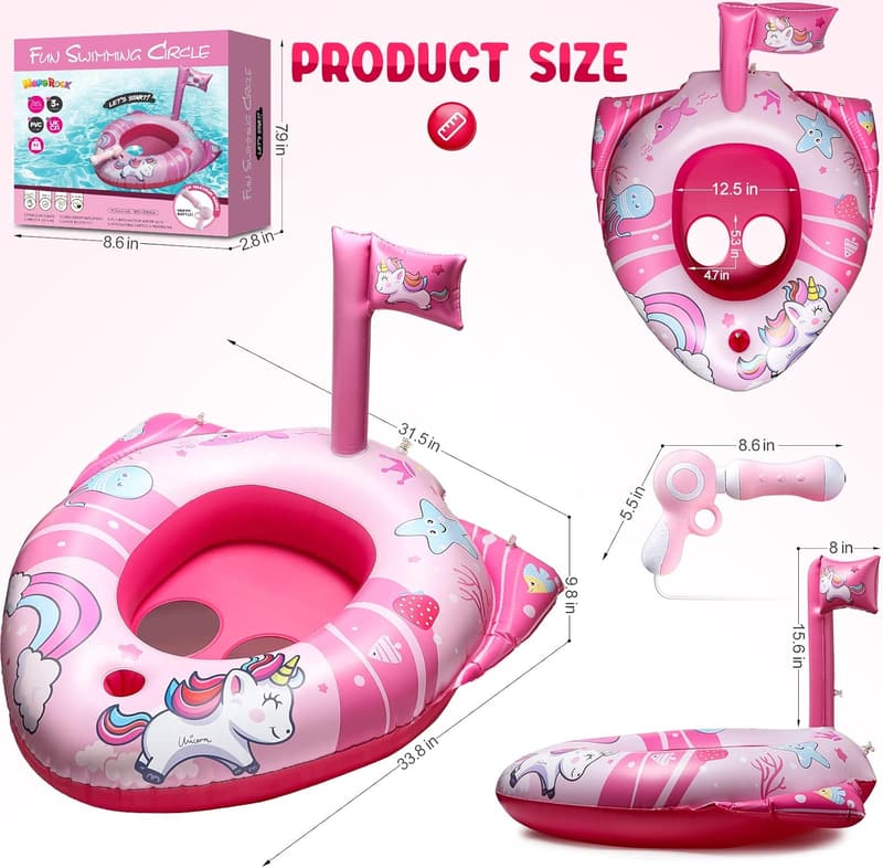 Unicorn Pool Float with Water Gun for Kids Ages 3-8