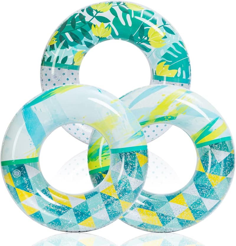 Glitter Inflatable Pool Floats (3 Pack) for Kids & Adults