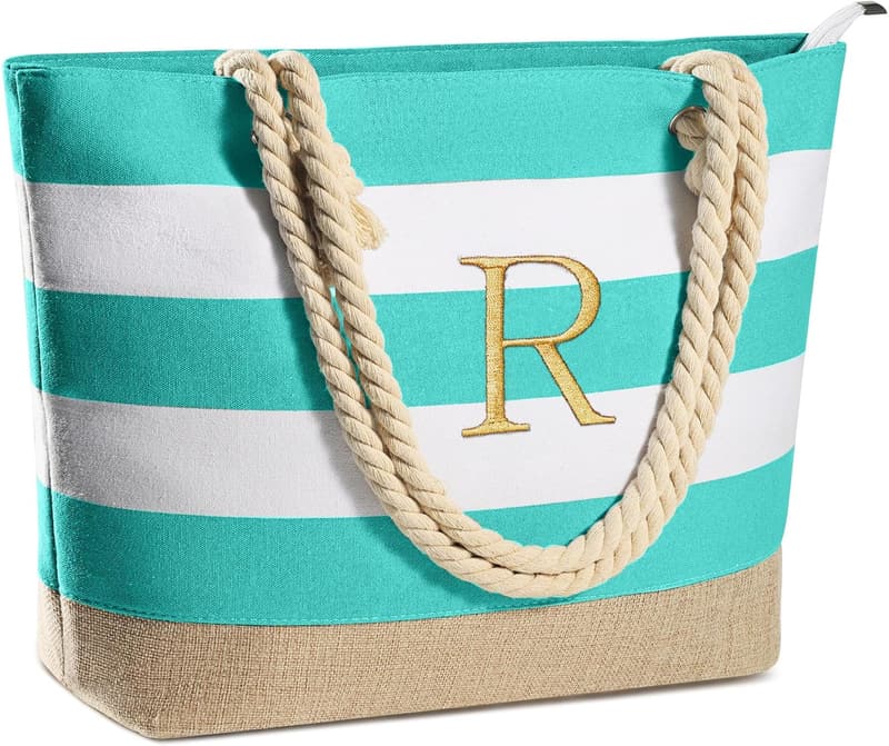Personalized Initial Canvas Beach Tote Bag for Women
