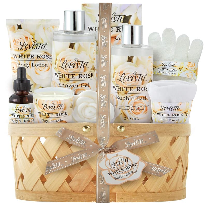 Mother's Day Spa Gift Basket for Women, White Rose Set