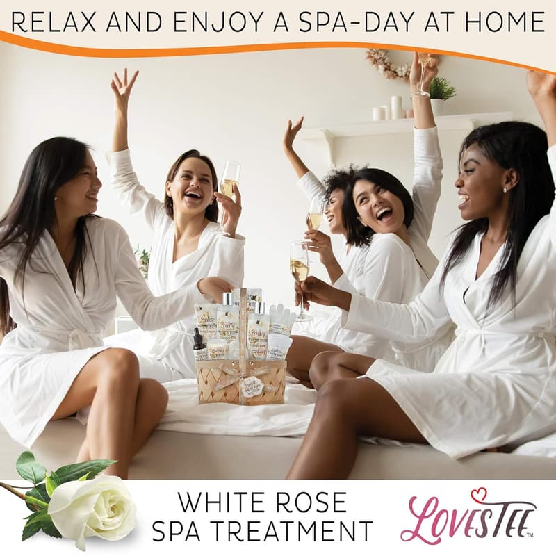 Mother's Day Spa Gift Basket for Women, White Rose Set