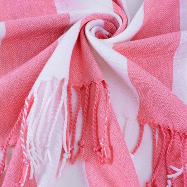 Oversized Quick-Dry Cotton Beach Towel - Red Stripes