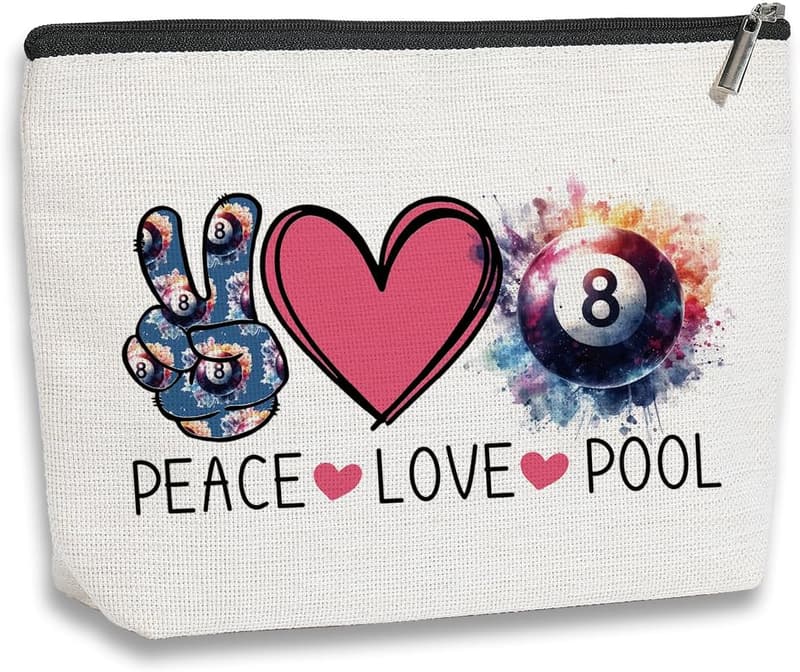 Pool Player Makeup Bag - Lucky 8 Zipper Pouch Organizer