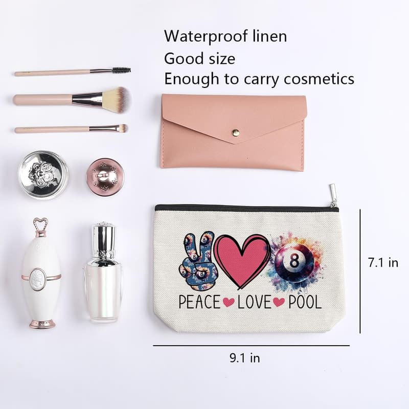 Pool Player Makeup Bag - Lucky 8 Zipper Pouch Organizer