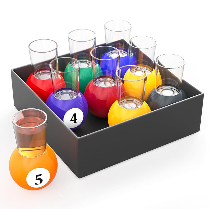 Billiards Pool Ball Shot Glass Set - 9 Colorful Fun Glasses