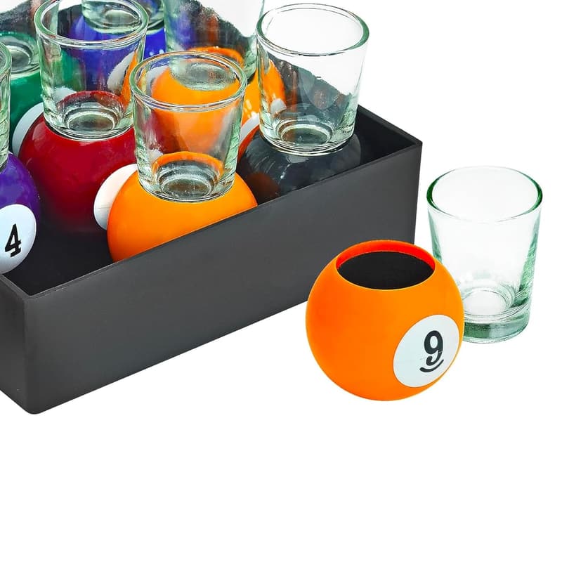 Billiards Pool Ball Shot Glass Set - 9 Colorful Fun Glasses