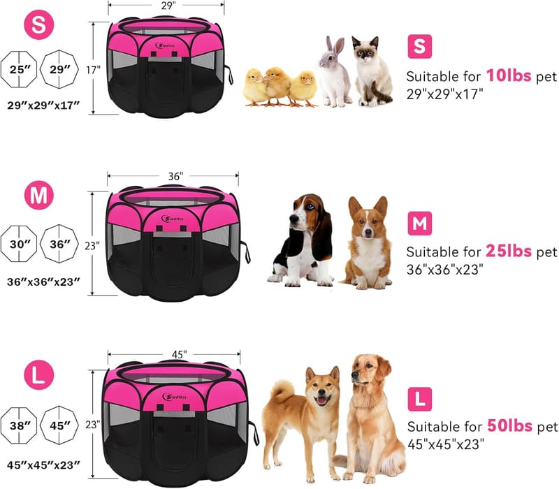 Portable Hot Pink Dog Playpen with Removable Zipper Top