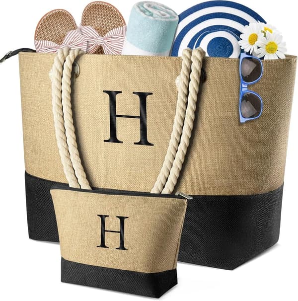 Christmas Beach Bag Set with Makeup Bag for Women