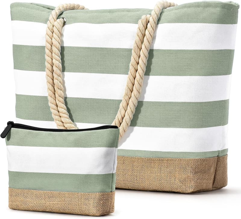 Personalized Beach Tote with Makeup Bag - Birthday Gift for Women