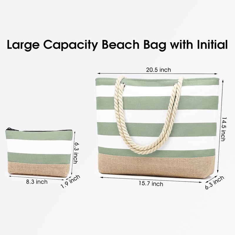 Personalized Beach Tote with Makeup Bag - Birthday Gift for Women