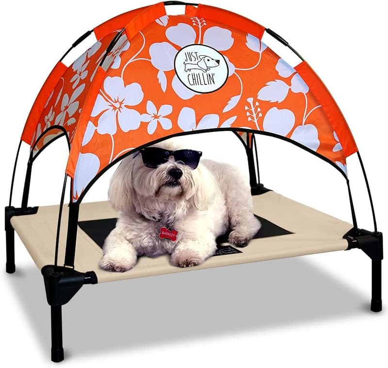 LuxLife Elevated Dog Bed with Canopies - Portable & Stylish