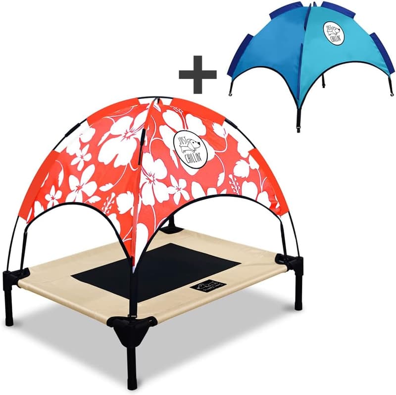 LuxLife Elevated Dog Bed with Canopies - Portable & Stylish