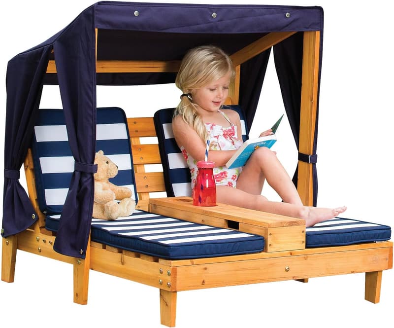 Kids' Patio Furniture: Wooden Double Chaise Lounge with Cup Holders