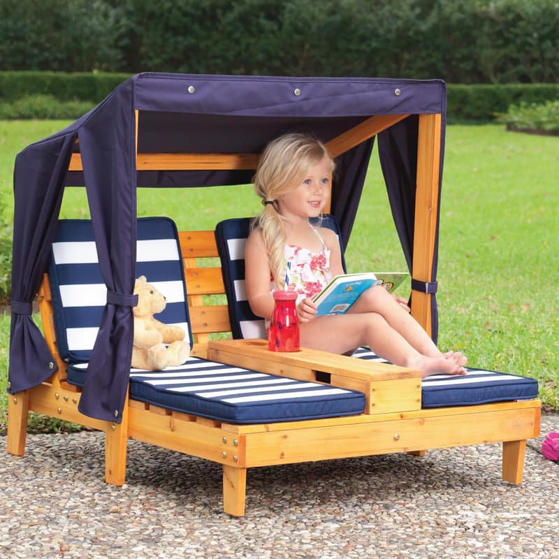 Kids' Patio Furniture: Wooden Double Chaise Lounge with Cup Holders