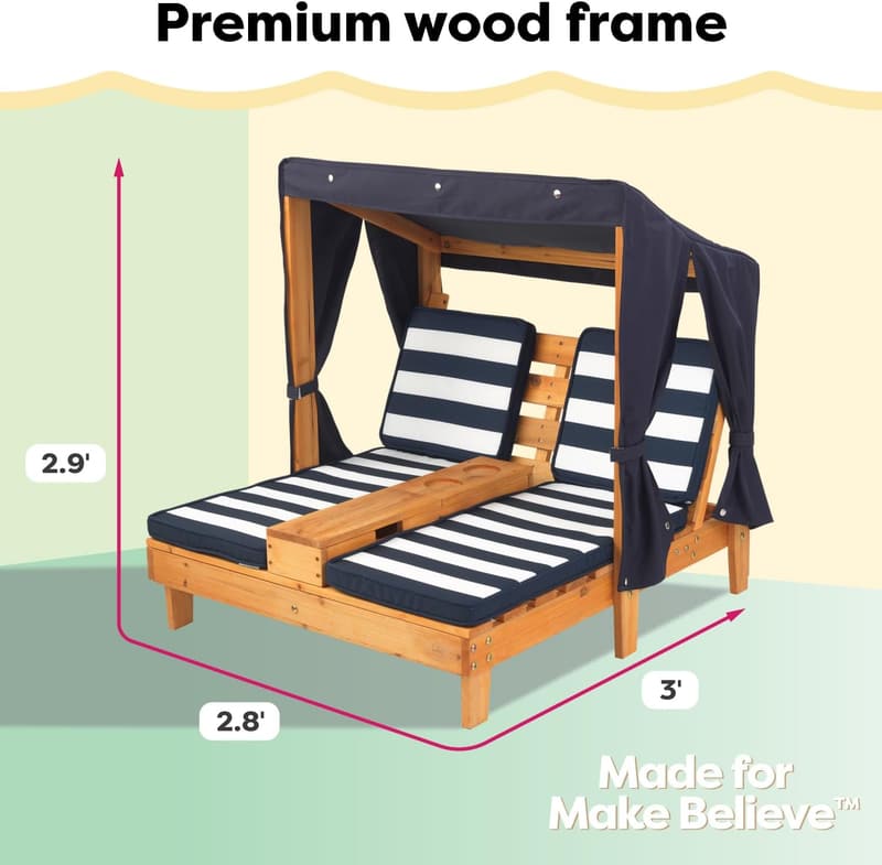 Kids' Patio Furniture: Wooden Double Chaise Lounge with Cup Holders