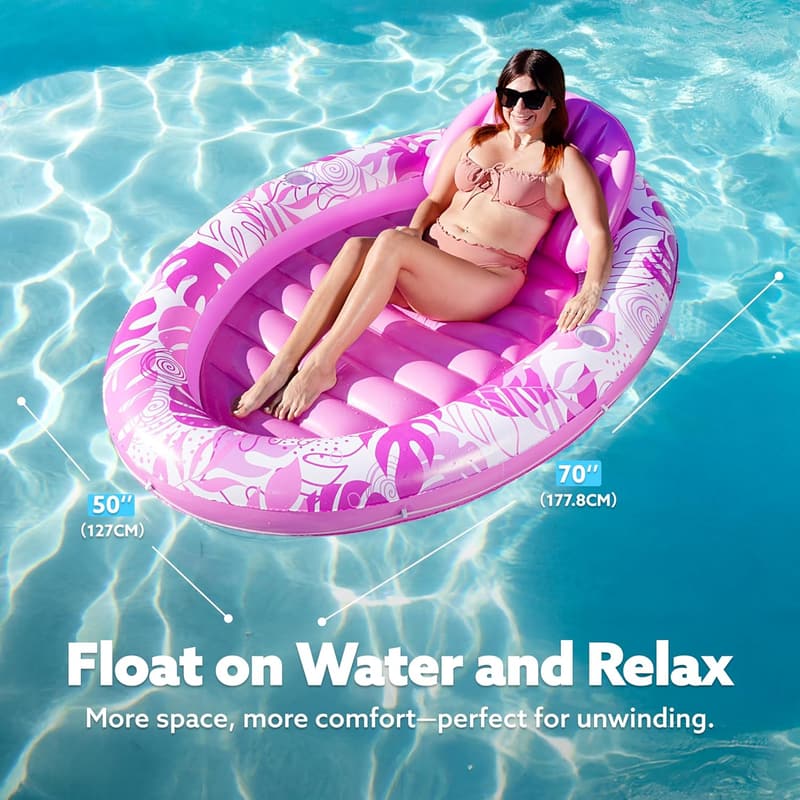 SLOOSH Inflatable Tanning Pool Lounger with Pillow, 70