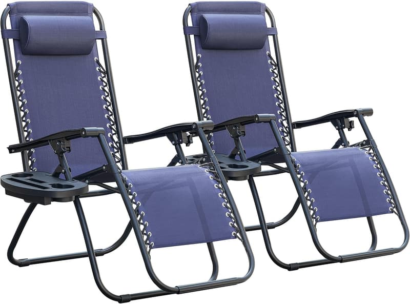 Zero Gravity Lounge Chairs for Patio, Set of 2, Blue
