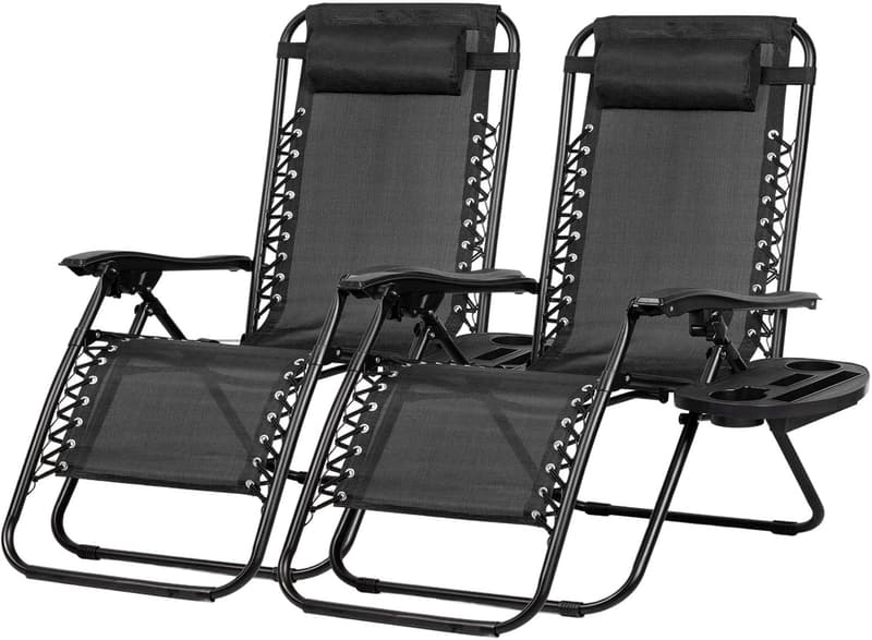 Adjustable Steel Mesh Zero Gravity Recliners with Pillow & Cup Holder