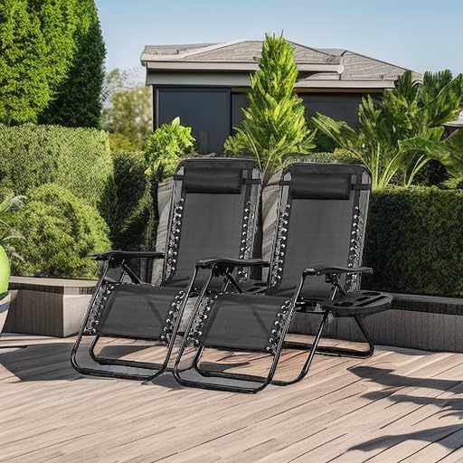 Adjustable Steel Mesh Zero Gravity Recliners with Pillow & Cup Holder