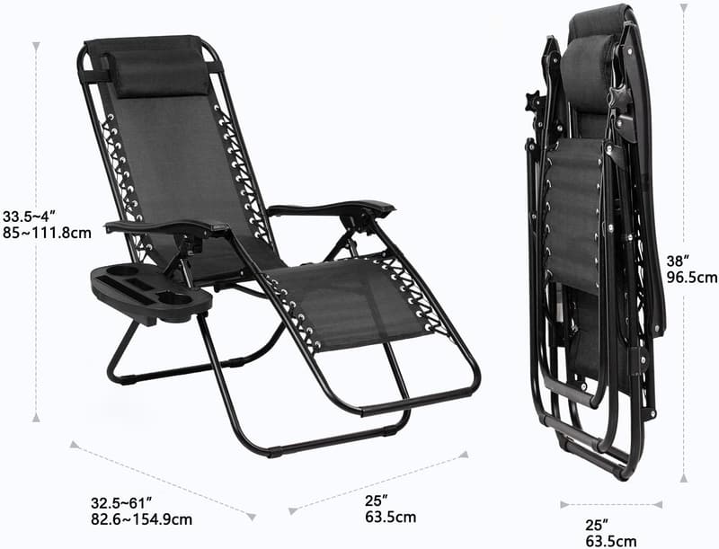 Adjustable Steel Mesh Zero Gravity Recliners with Pillow & Cup Holder