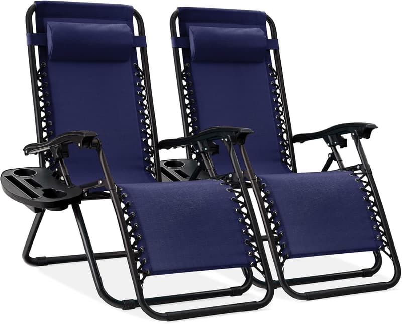 Adjustable Steel Mesh Zero Gravity Lounge Chairs Set of 2 - Navy Blue