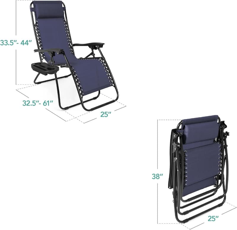 Adjustable Steel Mesh Zero Gravity Lounge Chairs Set of 2 - Navy Blue