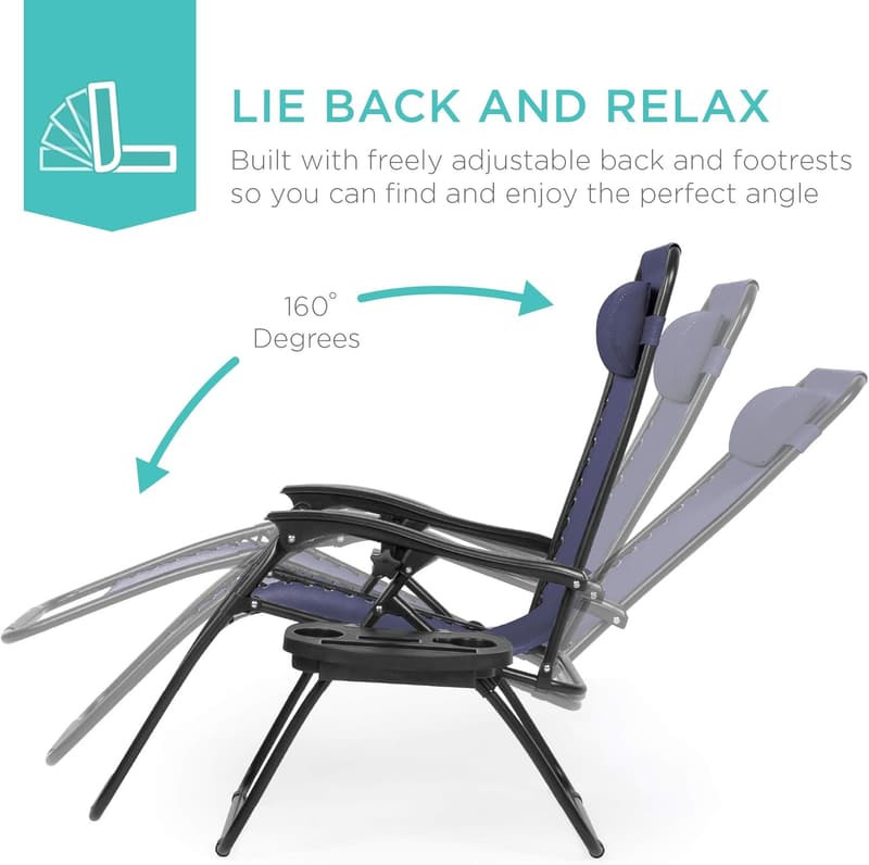 Adjustable Steel Mesh Zero Gravity Lounge Chairs Set of 2 - Navy Blue