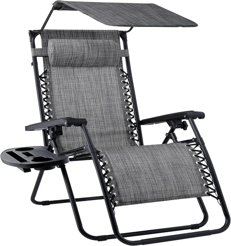 Zero Gravity Outdoor Recliner Chair with Canopy and Accessories - Gray