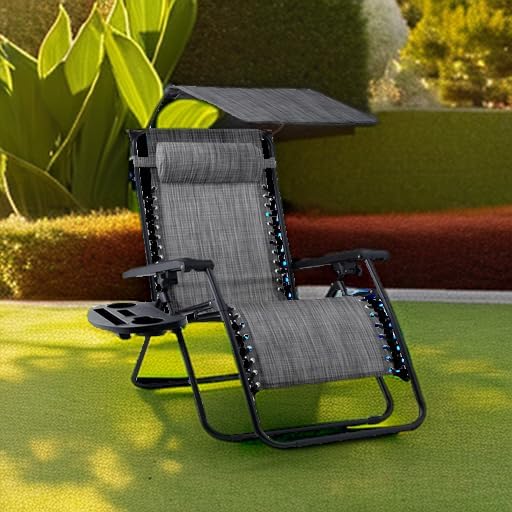 Zero Gravity Outdoor Recliner Chair with Canopy and Accessories - Gray