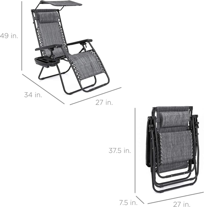 Zero Gravity Outdoor Recliner Chair with Canopy and Accessories - Gray