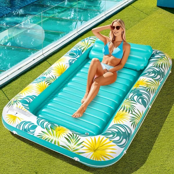 Adult Tanning Pool Float with Cup Holder & Pillow