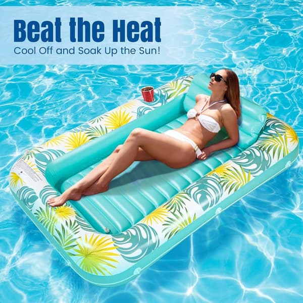 Adult Tanning Pool Float with Cup Holder & Pillow