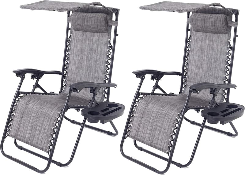 Adjustable Mesh Zero Gravity Lounge Chairs with Tray & Pillow - 2 Pack