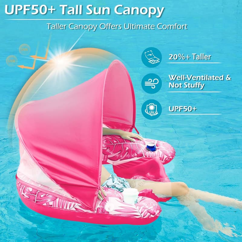 Inflatable Pool Float with Canopy and Cup Holders for Adults