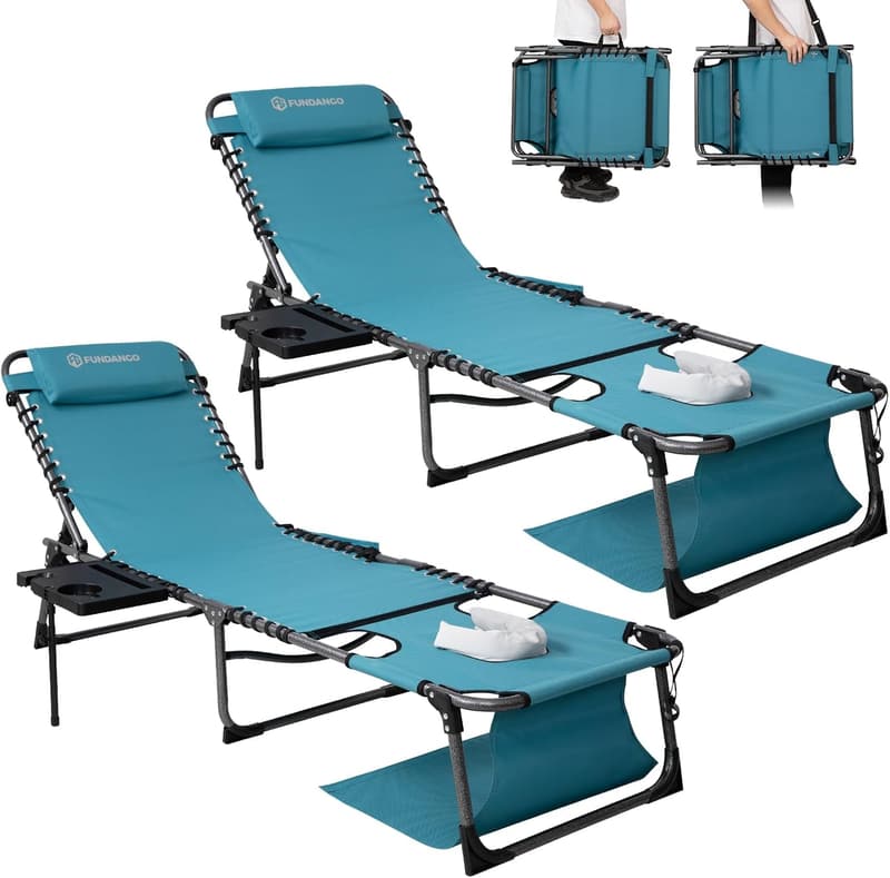 Cyan 4-in-1 Adjustable Tanning Chairs with Canopy & Side Table