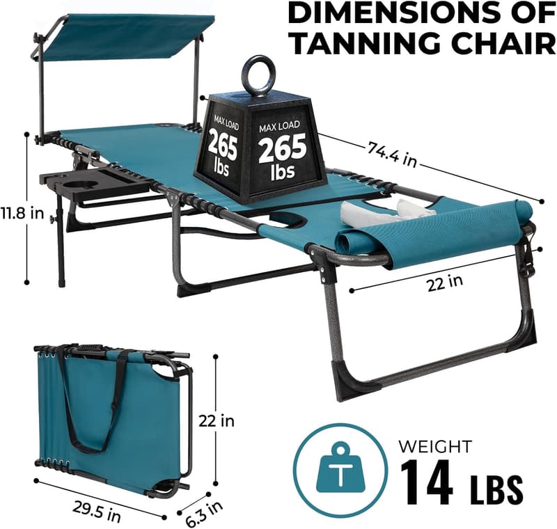Cyan 4-in-1 Adjustable Tanning Chairs with Canopy & Side Table
