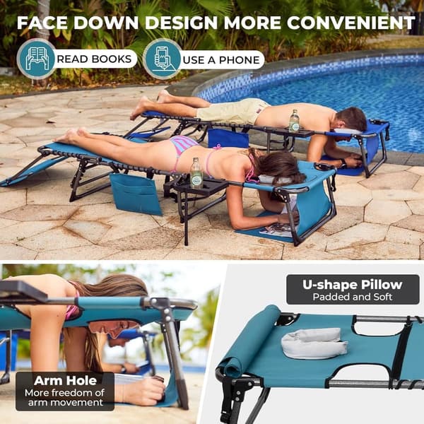 Cyan 4-in-1 Adjustable Tanning Chairs with Canopy & Side Table