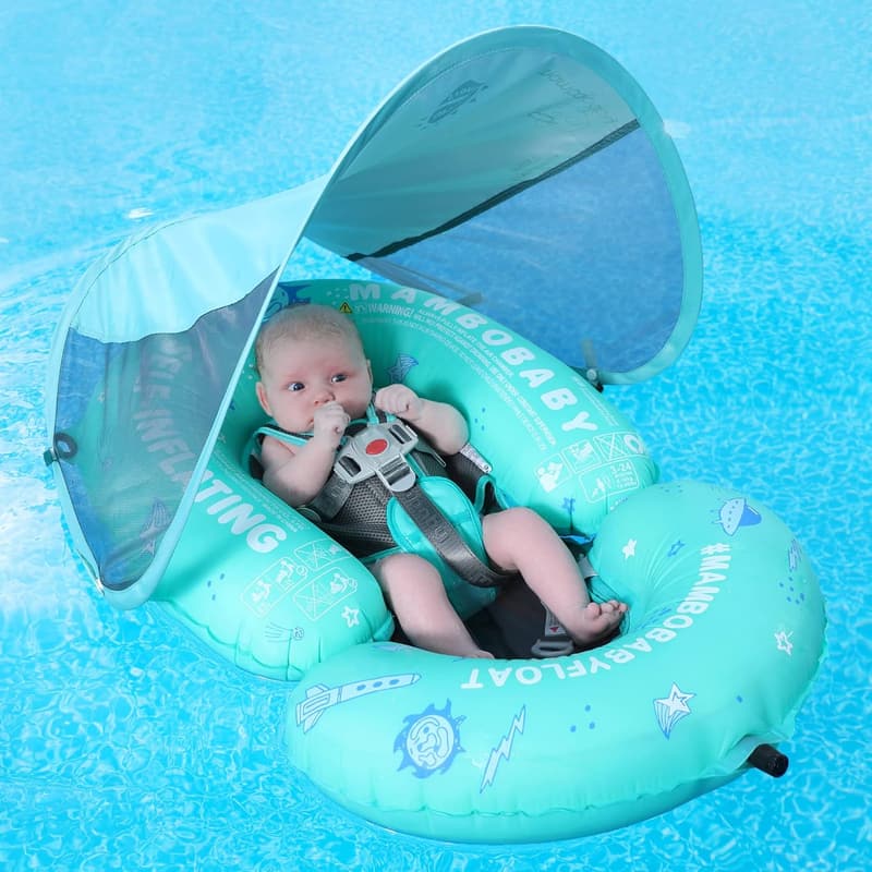 Baby Pool Float with Canopy & UPF50+ Protection - Green