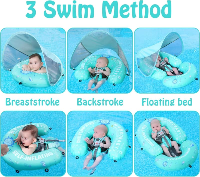 Baby Pool Float with Canopy & UPF50+ Protection - Green