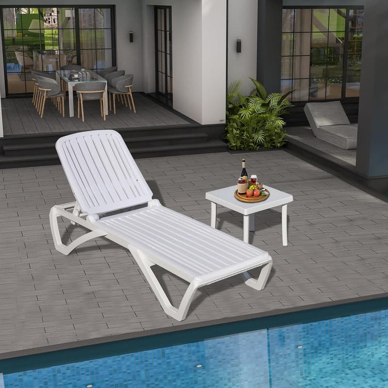 Outdoor Chaise Lounge Set with Wheels - Adjustable & Stackable