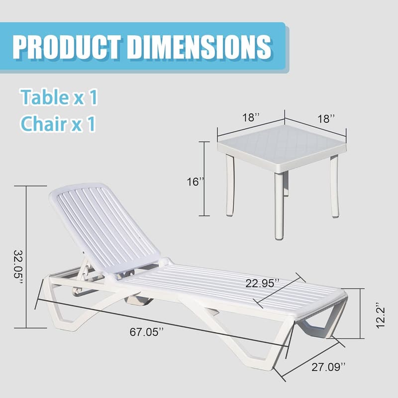 Outdoor Chaise Lounge Set with Wheels - Adjustable & Stackable