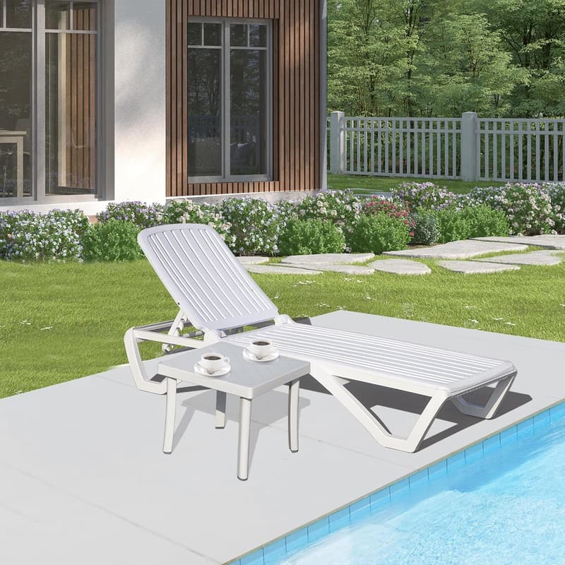 Outdoor Chaise Lounge Set with Wheels - Adjustable & Stackable