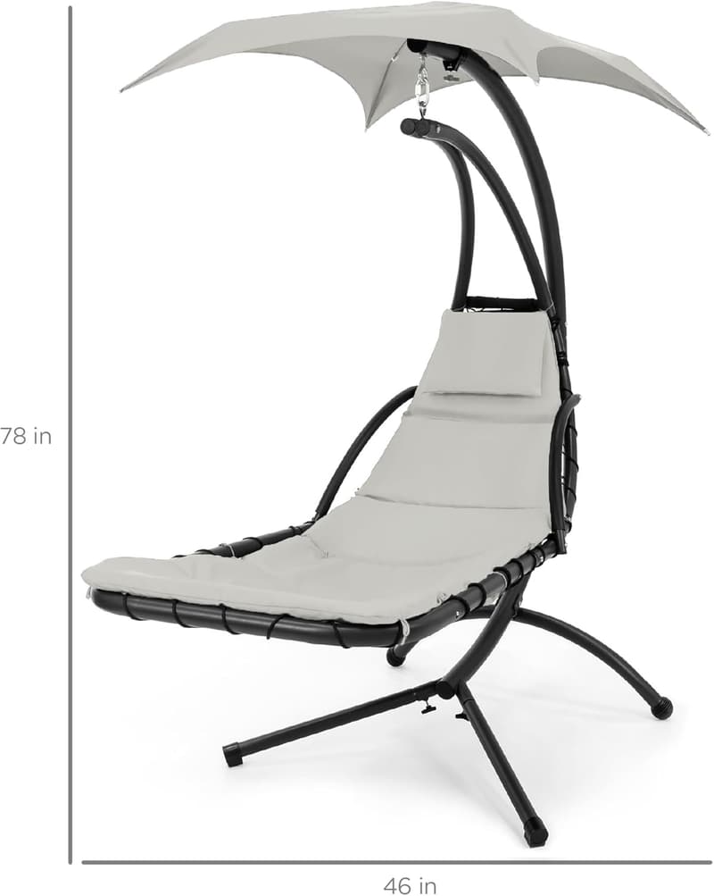 Outdoor Curved Steel Chaise Lounge Swing Chair with Canopy - White Sand